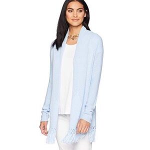 Lilly Pulitzer Women’s Tatum Cardigan Sweater Cotton Blue Fringe Tassels Medium